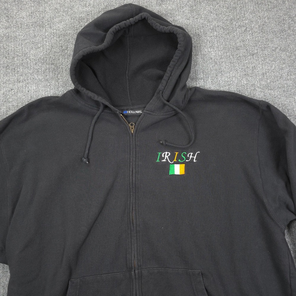 Holloway Hoodie Mens 3XL Black Irish Flag Embroidered Full Zip Fleece Sweatshirt